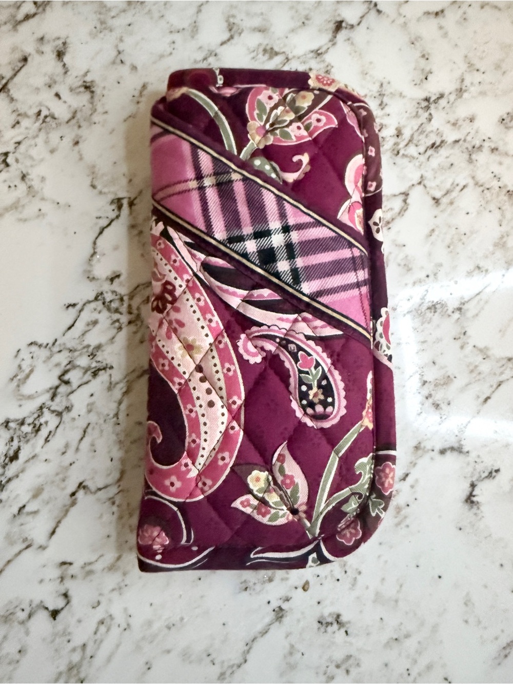 Vera Bradley Glasses Case in Retired Color “Piccadilly Plum” w/ Plaid Stripe